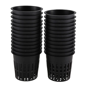 

25 Packs of 4 Inch Garden Net Cup Pots, Plastic Plant Nursery Pots, Slotted Mesh Round Net Pot Bucket Baskets (Black)