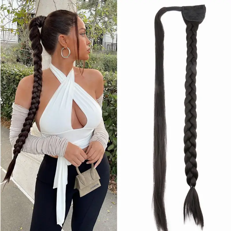 Jumbo Pre Braided Ponytail 90cm 36inch Long Black Brown Burgundy Blonde Ombre Color Wrap Around Box Braids