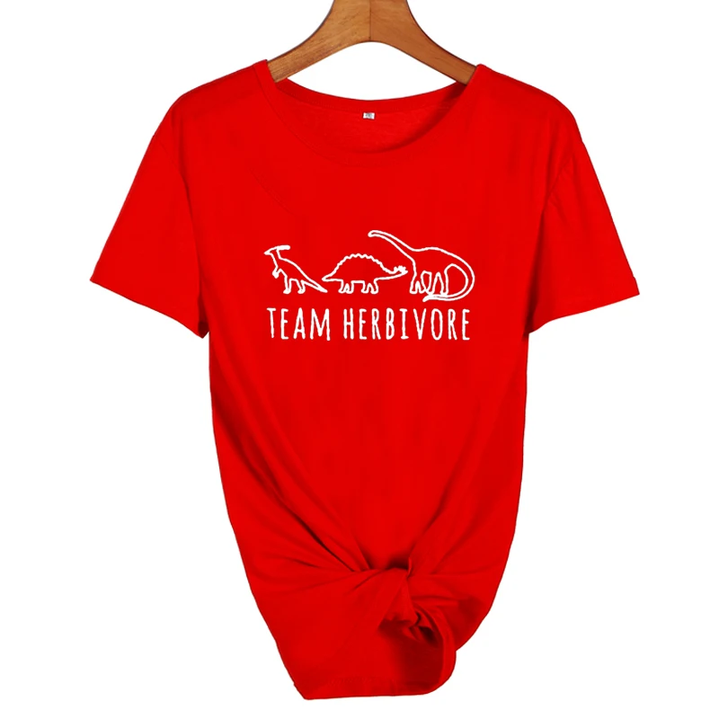 Командная Футболка "herbivore" Женская веганская Harajuku модная футболка Tumblr Femme Футболка с принтом вегетарианские милые Графические футболки для женщин - Цвет: red-white