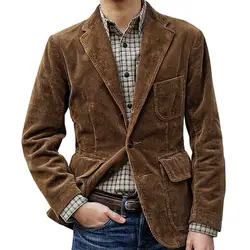 Мужской модный брендовый вельветовый блейзер в британском стиле, повседневный приталенный пиджак, Мужской однобортный пиджак z1016