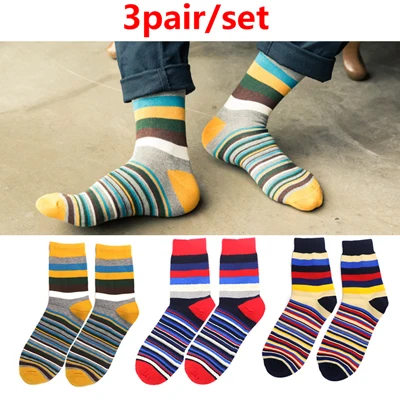 Style 3 3 пары мужских забавных носков классические деловые повседневные длинные хлопковые носки весенне-осенние полосатые дышащие мужские носки Meias - Цвет: Style 3