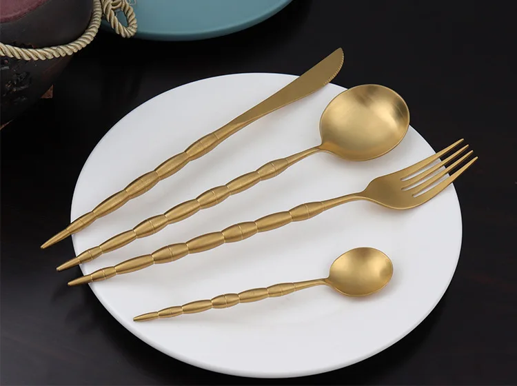 Special Offer Foreign Trade Knife, Fork And Spoon 304 Stainless Steel Bamboo Joint Lotus Root Matte Fruit Fork Western Tableware