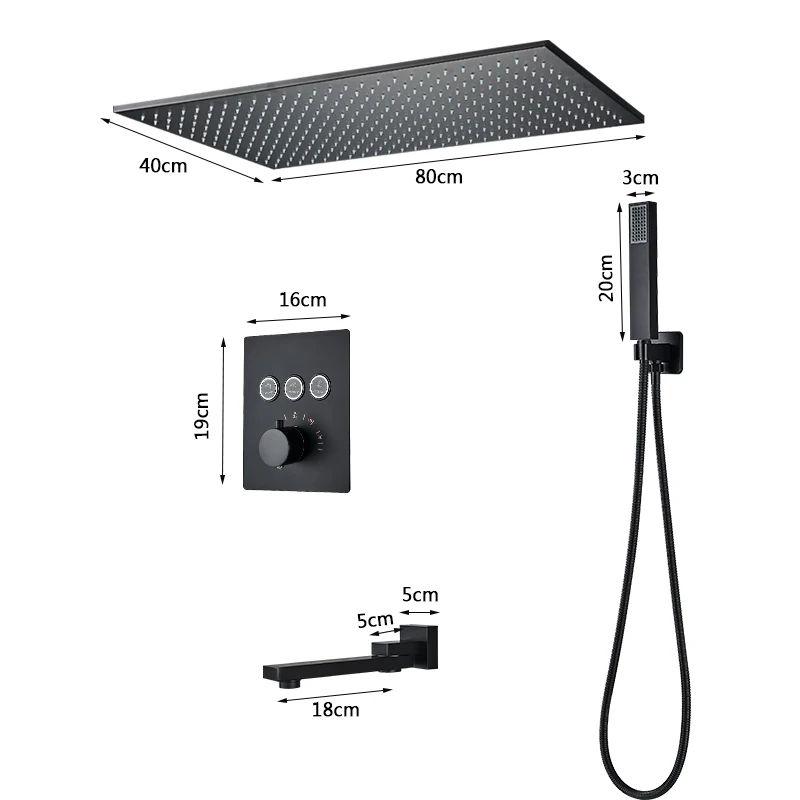 Bathroom Shower Faucet Set Bathroom Faucet Rozin Matte Black Thermostatic Shower Faucet Concealed Install Bathroom Faucets Ceiling Rainfall Big Size Head Shower Mixer Tap