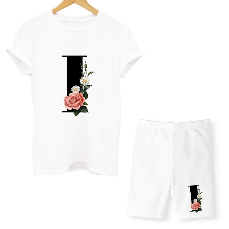 long skirt and top set Summer Two Piece Set Women Letter T Shirts And Shorts Sets Ensemble Femme Short Sleeve O-Neck Casual Biker Joggers Sexy Outfit womens suit set Women's Sets