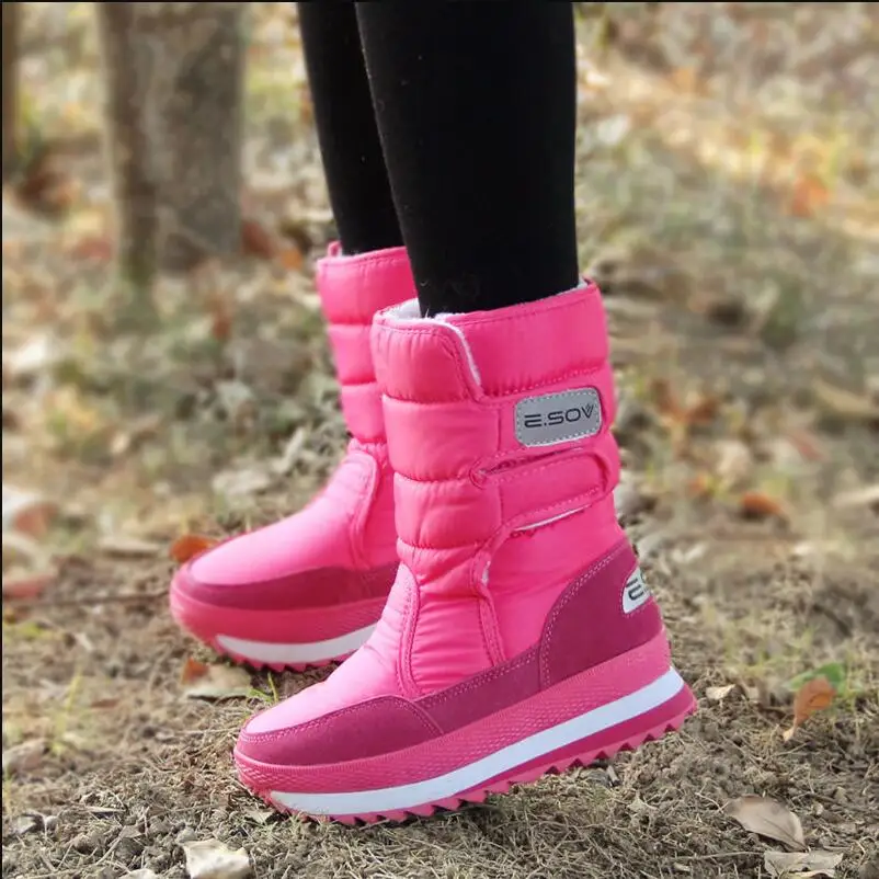 Non-slip Waterproof Snow Boots Women's Mid-calf Boots Students Wild joker Thicken plush wool Shoes Female Winter Thick Sole Boot