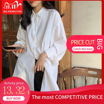 

Overisized Batwing Long Sleeve Shirts Women Minimalist Sweet Single Breasted Solid Office Lady Shirt 2020 Casual Female Tops
