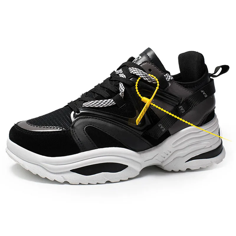 BomKinta Ins/Лидер продаж; обувь для папы в стиле хипстера; мужские кроссовки на массивном каблуке; универсальная обувь; большие размеры 35-46; обувь для пар; разноцветная кроссовки с пэчворком мужская обувь - Цвет: Black A
