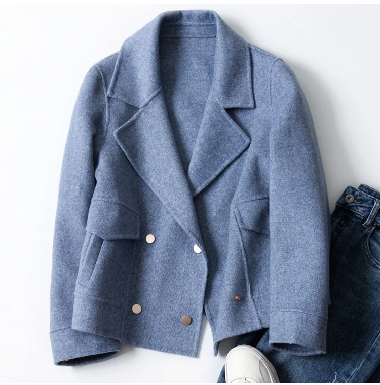 Wool Coat Blue 100% Spring Autumn Coats and Jackets Women Korean Elegant Manteau Femme 2020 LSFE-1104 KJ5171 womens long black puffer coat