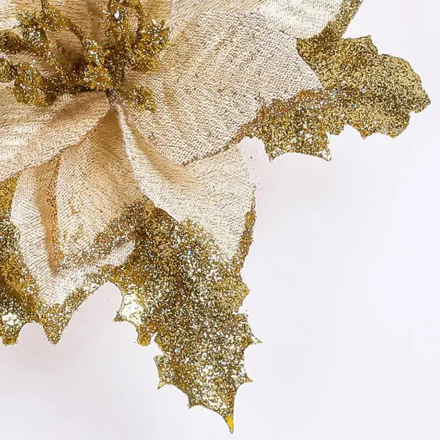1 шт., искусственные рождественские цветы, блестящая пуансеттия, искусственные цветы, сделай сам, Рождественская елка, украшение, Цветочная голова, праздничные принадлежности# T2