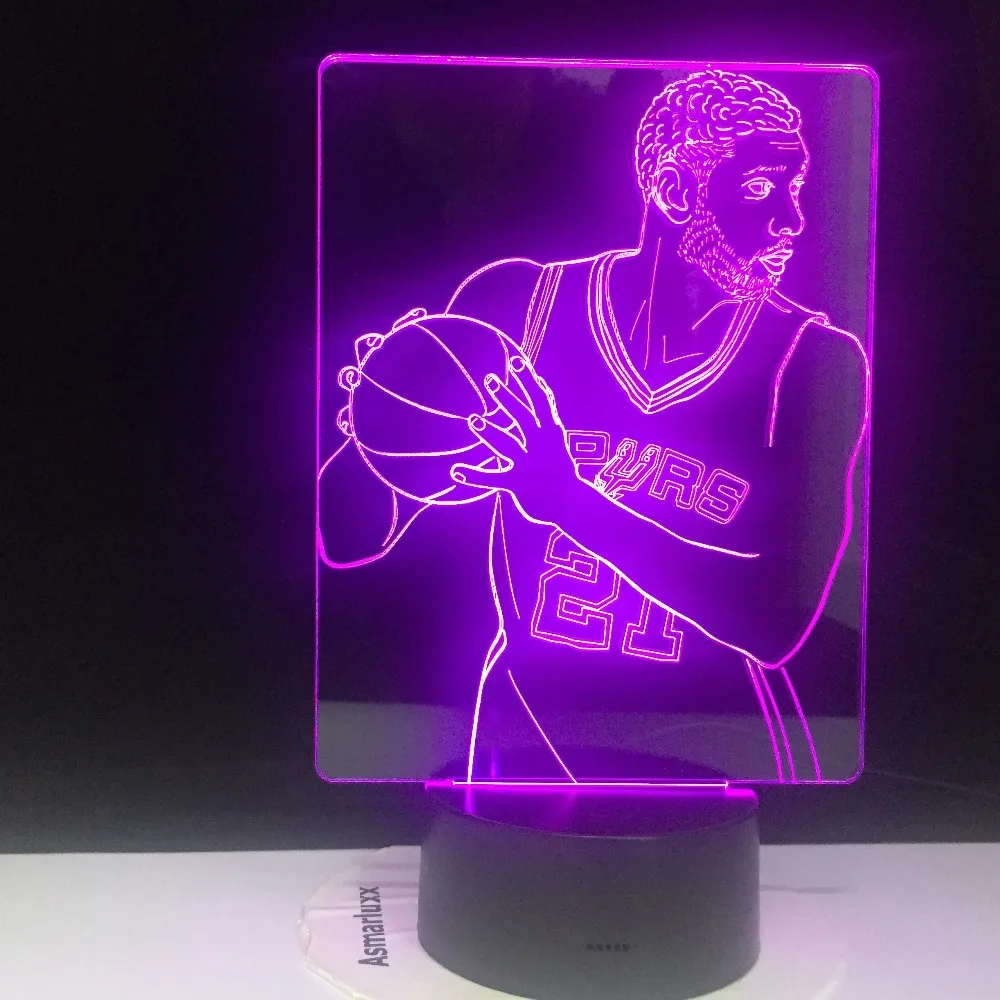 Звезд баскетбола TIM Duncan 3D светодиодный светильник классный подарок для малышей яркие базовые Быстрая светодиодный ночник лампа Батарея работает
