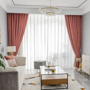 

Simple Modern Nordic Flannel Curtain High Blackout Bedroom Curtains For Living Room Velvet Solid Color Finished Luxury Curtains