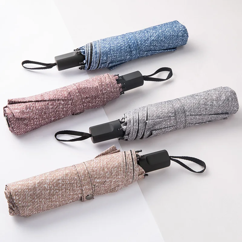 

Fully Automatic All-Weather Umbrella Denim Color Three Fold Vinyl Folding College Style Parasol Customizable Foreign Trade Procu