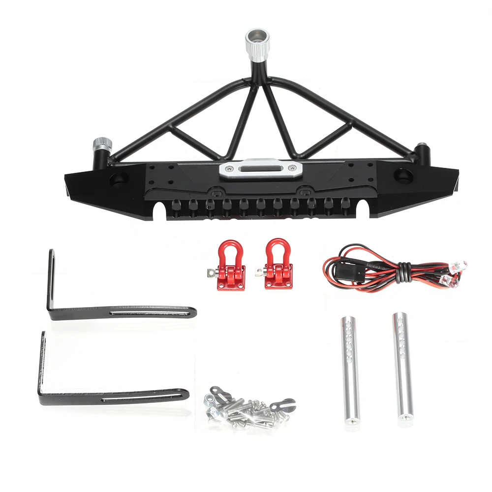 

Metal Rear Bumper Bull Bar with LED Headlights Winch Mount Seat for 1/10 AXIAL SCX10 RC Rock Crawler RC Car Part Accessories