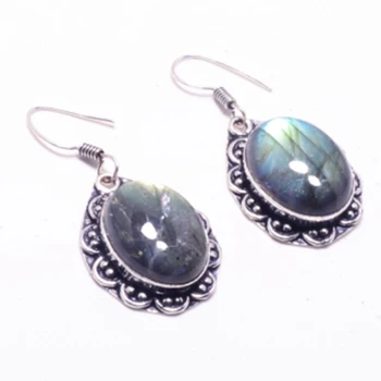 

Genuine Labradorite Silver Overlay on Copper Earrings, Hand made Jewelry Gift, E5587
