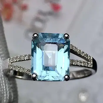 

Aquamarine Ring Fine Jewelry Pure 18 K Gold Natural Aquamarine Gemstones 1.95ct Diamonds Female Anniversary Gift Fine Rings
