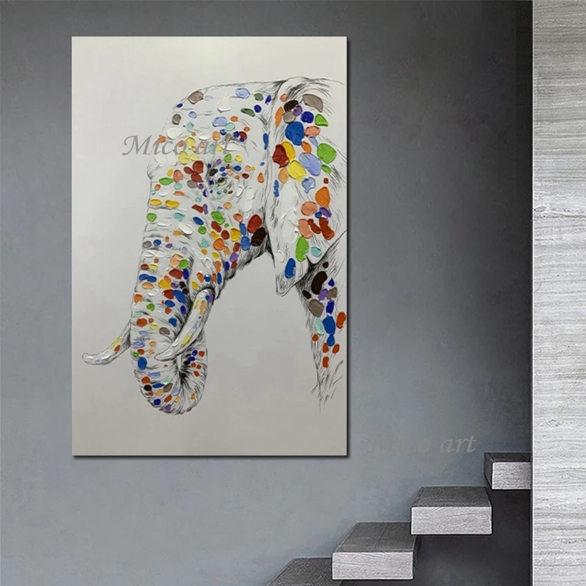 Абстрактная Палитра с ножом головой слона картина маслом Настенный декор холст