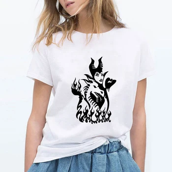 

Women Summer Maleficent Printed Short Sleeve Harajuku T Shirts Women Kawaii Plus Size Kpop Vogue Punk T-shirt Camiseta Mujer