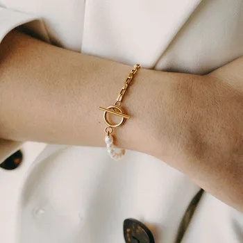 

High-quality stainless steel chain браслет для женщин Natural pearl fashion charm pulseiras punk handmade парные браслеты 2020