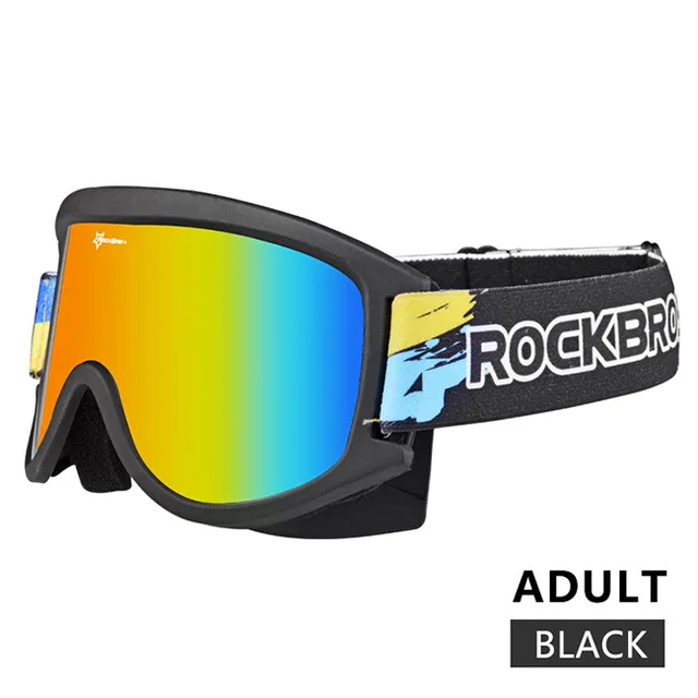 adult Black glasses ROCKBROS, противотуманные лыжные очки, лыжные очки, двухслойные очки для сноубординга, PC линзы, TPU, УФ-оправа, очки для мужчин и женщин - Цвет: adult Black glasses