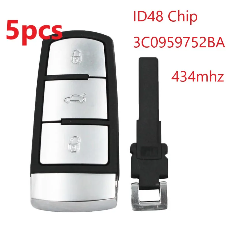 5 шт./партия для V W 434MHz 3 botloni без ключа Uncut visigone умный автомобильный брелок Chiave A Distanza con ID48 чип 3C0959752BA