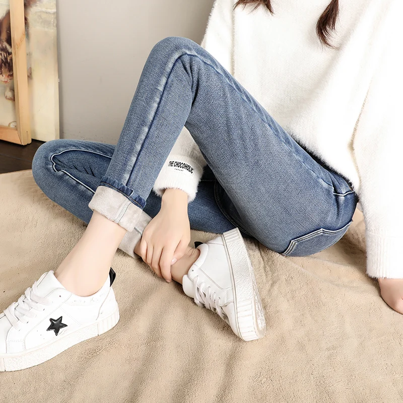 

GUUZYUVIZ Winter Jeans Female High Waist Denim Skinny Warm Thicken Jeans for women Mujer Velvet Pants Stretch Pantalon Femme