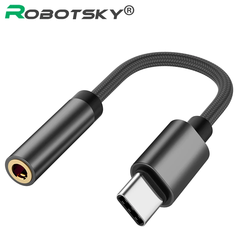 

Robotsky Type c to 3.5mm Jack Converter Earphone Audio Adapter Cable USB C to 3.5 AUX Cable For Huawei P30 pro Xiaomi Mi 9 8