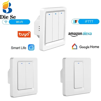 

EU Wifi Smart Light Switch work with Alexa Echo Google Home Voice/Push button Panel 1/2/3-Gang Control for smart home lamp