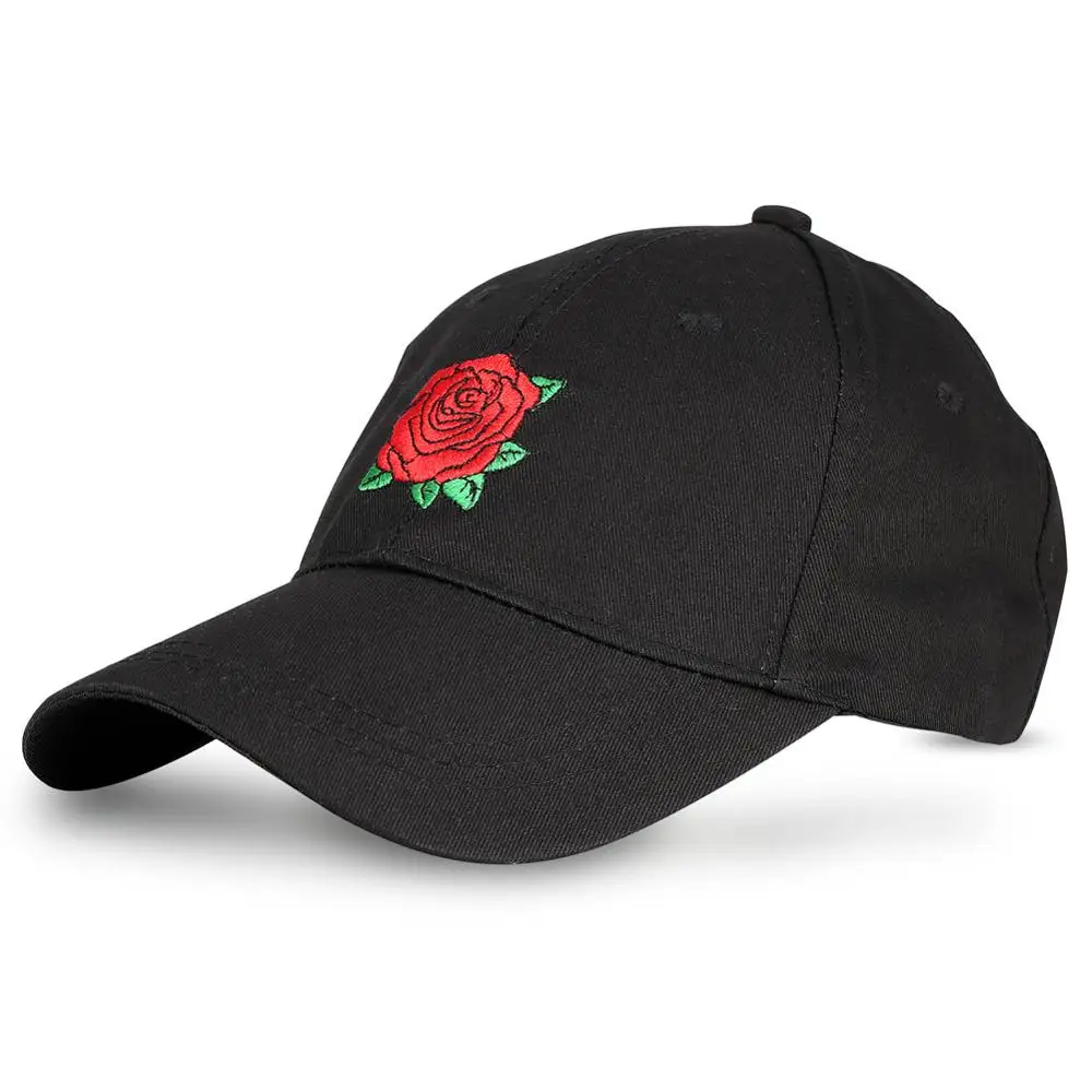 

Black Baseball Cap Feminino Rose Embroidery Trucker Caps Gorras Casual Hip Hop Adjustable Sunhat Fashion unisex Polo Style hats
