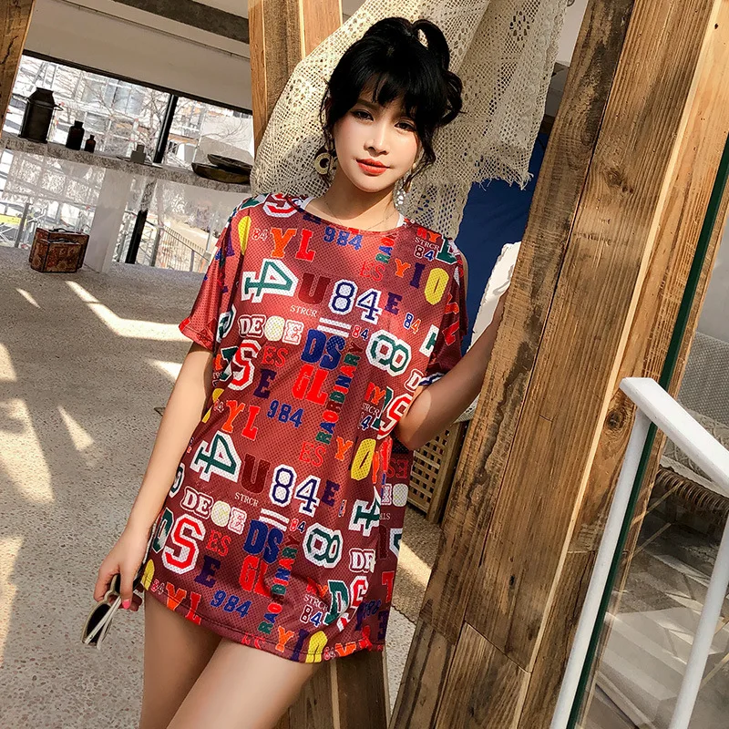 

New Style Plus-sized Swimwear Casual Cute Split Type Boxer Lettered Large Size Belly Covering Slimming Bubble Hot Spring Swimsui