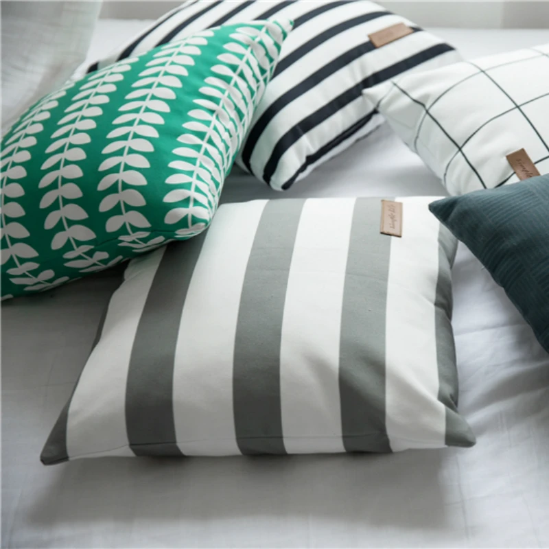 Nordic Literature Modern Pillow Cover Simple Canvas Stripe Lattice Printed Cushion Cover Home Bay Window Sofa Decoration 45x45