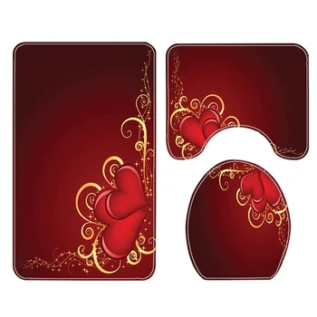 

European And American Style Romantic Love Valentine's Day Printing Shower Curtain Floor Mat Bathroom Bottom Pad Toilet Pad