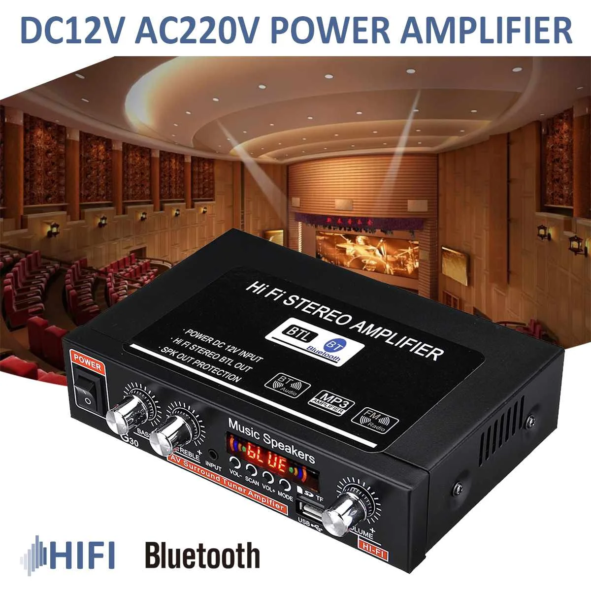 

Home Car bluetooth Audio Powers Amplifier High Fidelity bluetooth Auto Tuning Amplifier 2CH Stereo Car Subwoofer with Remote 90W