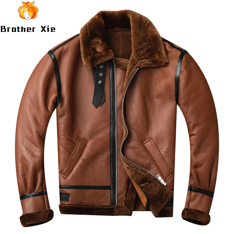 

B3 Flight-pilot Men Genuine Leather Jacket Real Sheep Fur Shearling Jacket Winter Warm Parkas Motorcycle Biker R3391