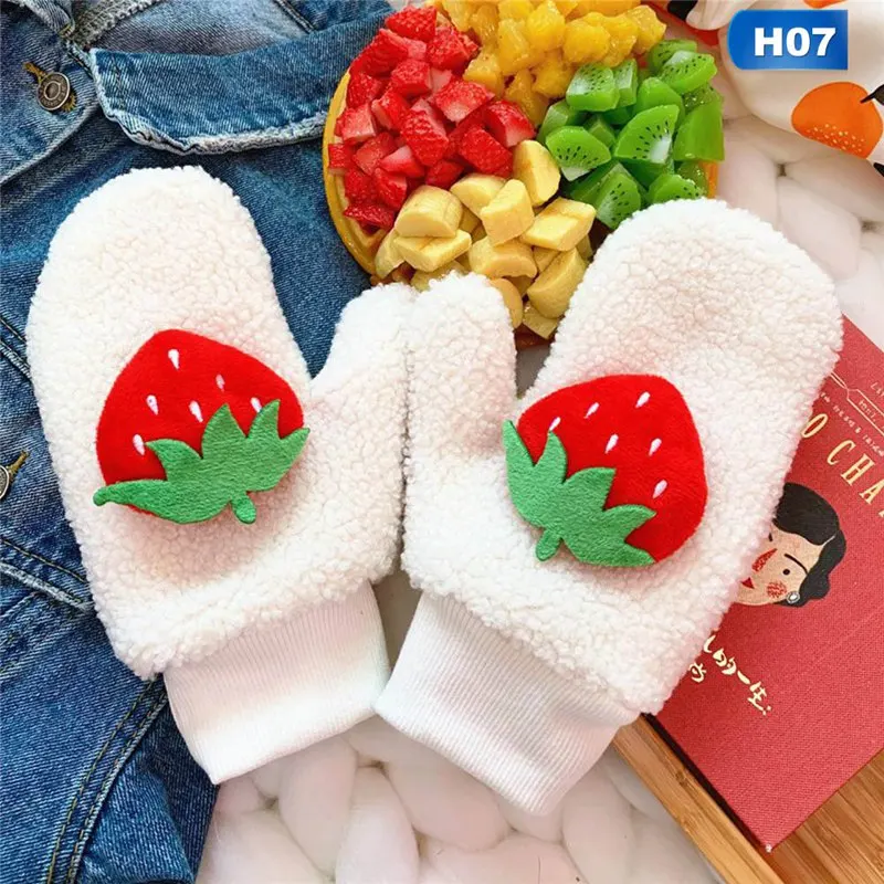 Мультяшные Зимние перчатки для девочек, милые Мультяшные Клубничные авокадо плюс бархатные теплые варежки, мягкие женские велосипедные перчатки, подарок