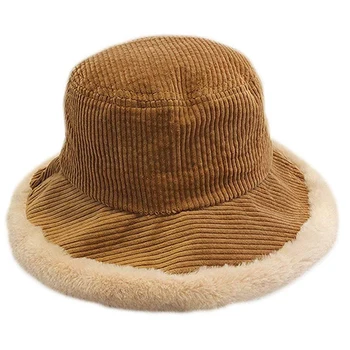 

Stylish Ladies Winter Corduroy Bucket Hat, Wide-Edge Stitched Plush Fisherman Hat, Suitable for Girlfriends