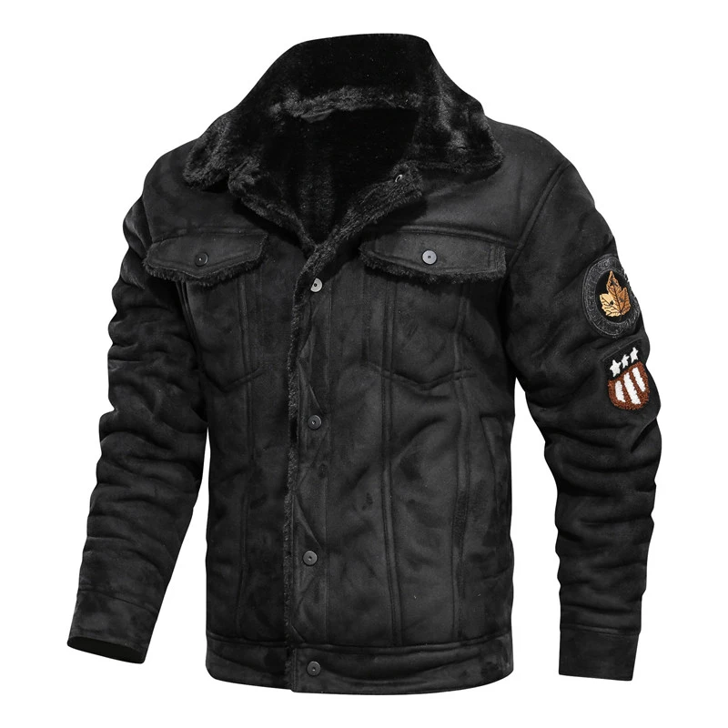 Новая осенняя и зимняя мужская куртка с отворотом большого размера из меха, Повседневная модная замшевая мотоциклетная Свободная куртка, Мужская кожаная куртка