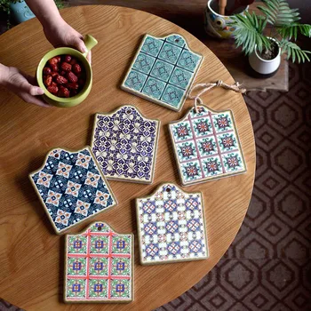 

1Pcs Moroccan Style Vintage Patterns Ceramic Placemat Pot Mat Plate Bowl Insulation Mat Coaster Simple Placemat for Dining Table