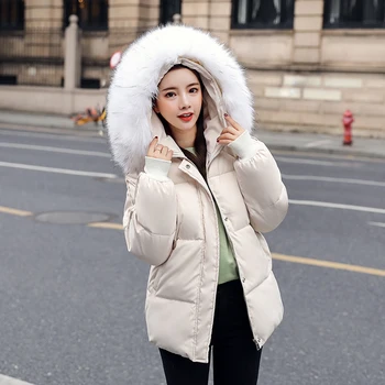 

Plus size Short Autumn Winter Faux Soft Fur Hooded-collar Plus velvet thick Cotton coat Women's Korean Parker Down Cotton jacket