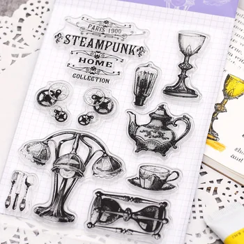 

WYSE Steampunk Stamps Hourglass Teapot Clear Stamp Transparent Silicone Stamp Seal for DIY Paper Card Craft Supplies