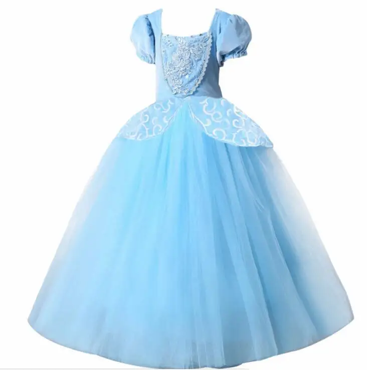 dress Детские Длинные бальные платья, Детский костюм для ролевых игр, платье принцессы Золушки для девочек, вечерние костюмы, Vestidos, синее платье - Цвет: dress