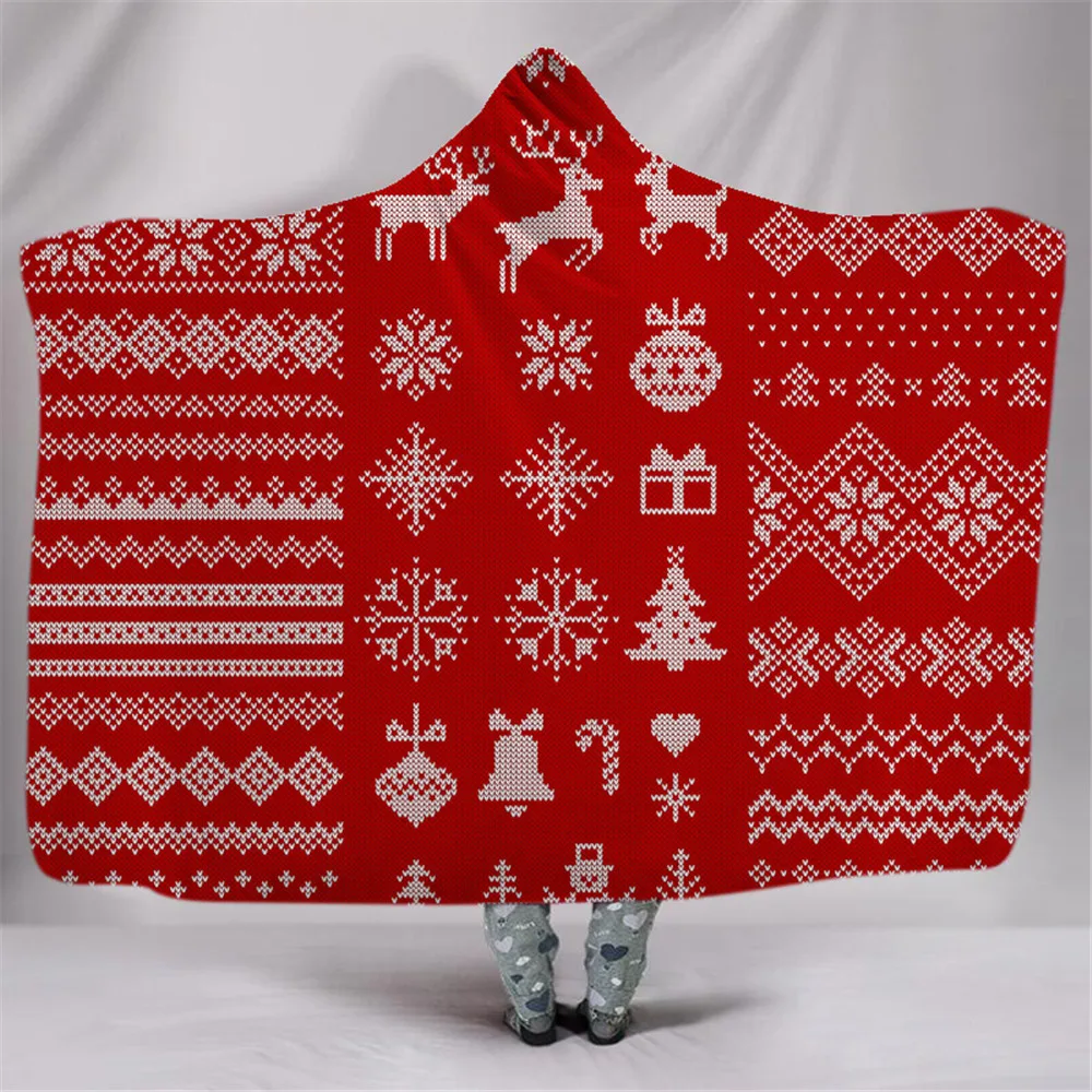 

3D Merry Christmas Hooded Blanket Super Warm Wearable Plush Throw Blanket Colorful Snowman Gift Printed Cloak Hoodie Blankets