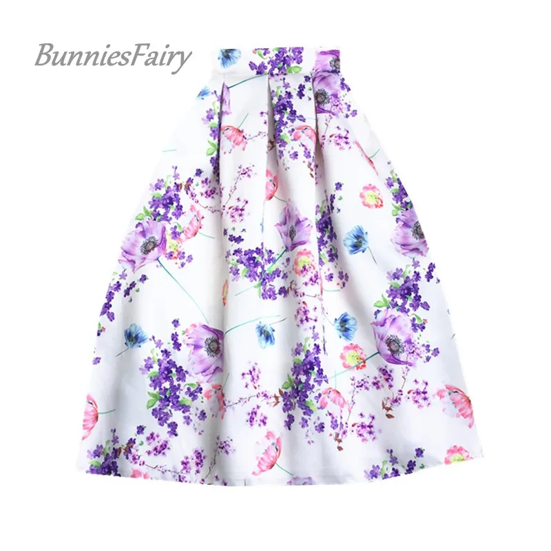 BunniesFairy Весна Мода Хепберн 50-х г Винтаж в ретро-стиле из цветков персикового дерева розовый c бутоном цветка для Цветочный принт Высокая Талия Черная Юбка-миди - Цвет: 03