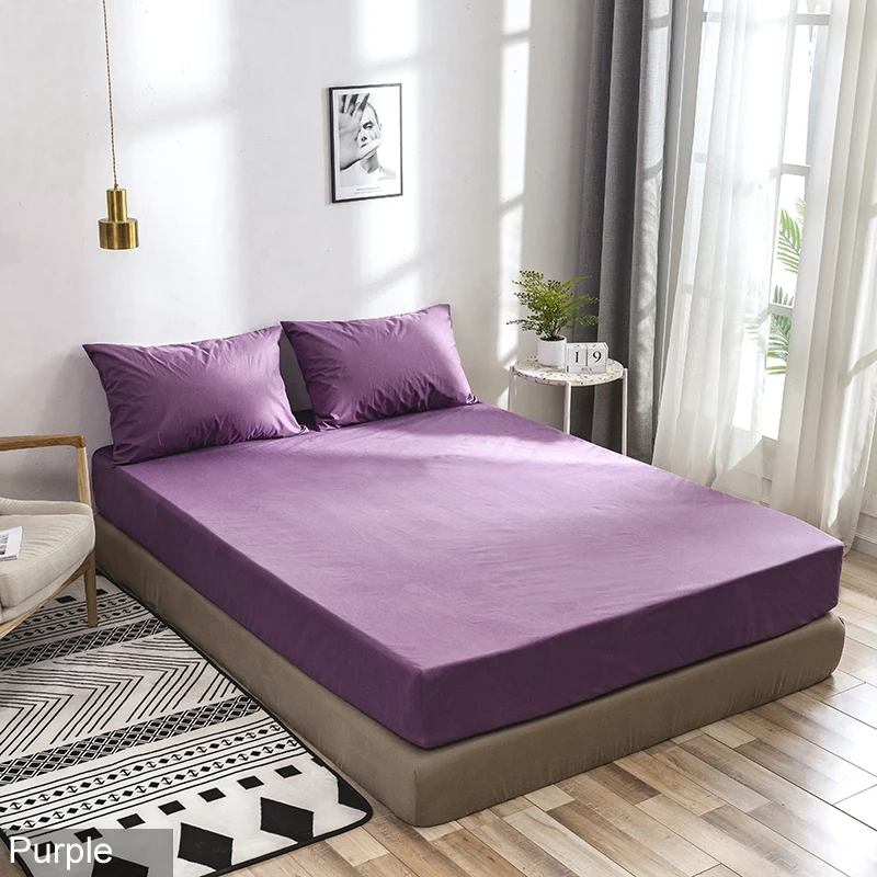 Purple Водонепроницаемый Простыня Кровать Матрас Чехол протектор сплошной мягкий дышащий Черный Белый Полный queen King с резинкой 1 шт - Цвет: Purple