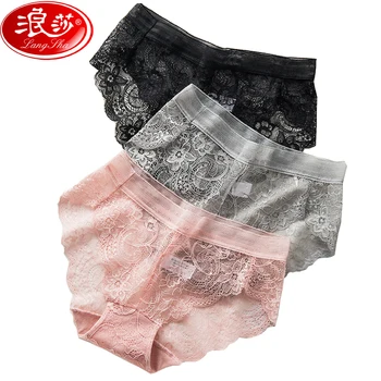 

LANGSHA 3Pcs/set Sexy lace Panties Women Thong Seamless Lingerie Female Nylon Briefs Girls Cotton Crotch Low-Rise Underwear XL