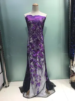 

2019 Latest Purple African French Lace Net Fabric High Quality Nigeria Lace Fabrics with beads For Wedding JL19761
