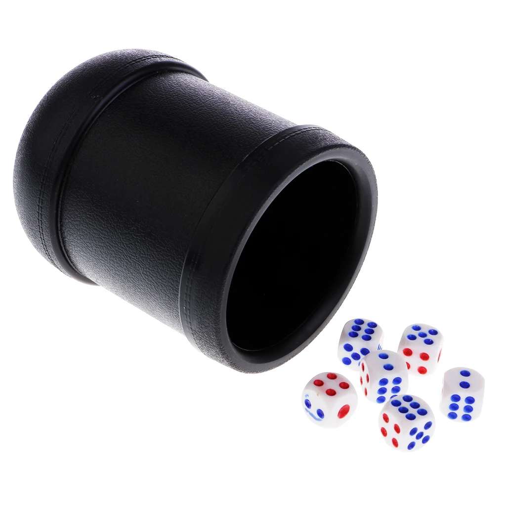 6x Dices Die Set w/ Cup for KTV Pub Bar Dungeons &Dragons RPG Table Game Black
