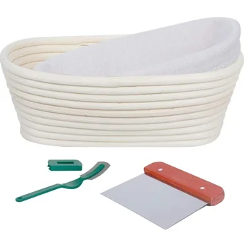 

Banneton Bread Proofing Basket Set - 10 Inch Oval Bread Basket, Sourdough Natural Rattan Proofing Baskets with Dough Scraper