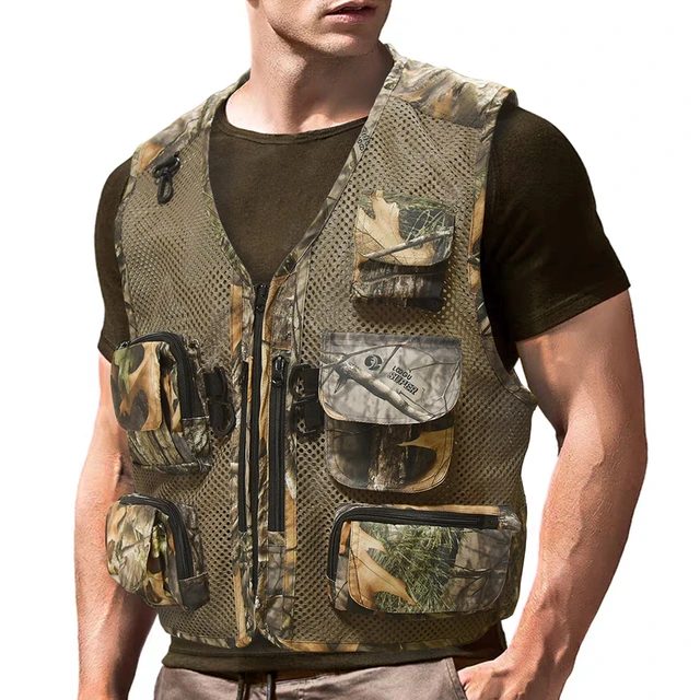 Men's Camouflage Mesh Duck Hunting Vest with Multiple Pockets for