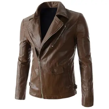 

MISSKY 2019 New Auutmn Winter Men Motorcycle Faux Leather Jacket Coat Stylish Multi Zippers Lapel PU Casual Overcoat Male Coat