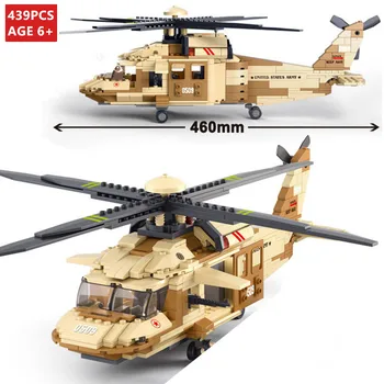 

439Pcs Military Black Hawk Helicopters Building Blocks Sets ARMY Figures Technic Juguetes Brinquedos Bricks Toys For Children